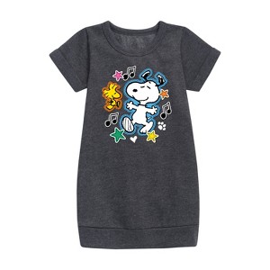 - Peanuts - Snoopy Woodstock Patches Graphic Short Sleeve Fleece Dress - 1 of 4