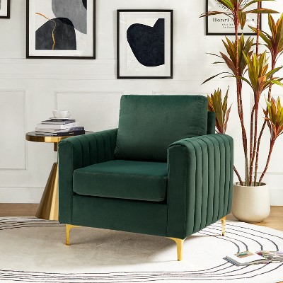 Iapygia Contemporary Tufted Wooden Upholstered Club Chair with Metal Legs  for Bedroom and Living Room Club Chair  | ARTFUL LIVING DESIGN