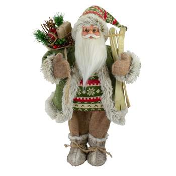 Northlight 18"Standing Santa Christmas Figure Carrying Skis and Presents