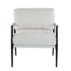Lirago,Modern Accent Chair with Plush Cushions & Minimalist Metal Frame-White, Wooden Armrests for Living Room & Office - 1 of 4