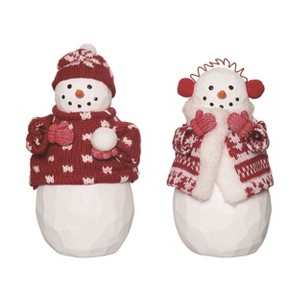 Transpac Small Resin Soft Sweater Snowman Figurine Set of 2 Christmas Home Decorations - 1 of 1