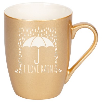 Elanze Designs I Love Rain 10 Ounce Ceramic Laser-Etched Engraved Drinkware Mug, Metallic Vegas Gold