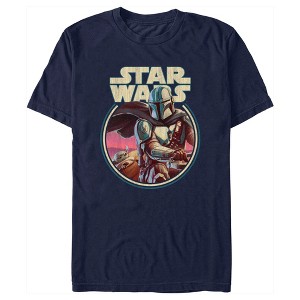 Men's Star Wars: The Mandalorian Grogu and Din Djarin Retro Circle T-Shirt - 1 of 4
