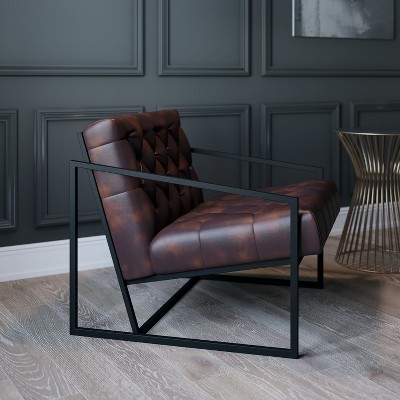 Vienna Bomber Jacket Brown Faux Leather Modern Lounge Chair