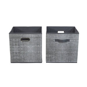 Household Essentials 2pc 12" x 13" Fabric Storage Bin Set Gray: Handcrafted, Folds Flat, Fits 13 Inch Cube Storage System - 1 of 4