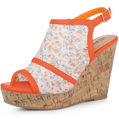 Allegra K Women's Open Toe Platform Heel Lace Wedges Sandals