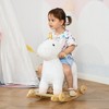 Qaba Rocking Horse, 2 in 1 Kids Ride on Horse, Rolling Unicorn with Sound, Wooden Base, Pedal, Grip Handle, Plush Riding Pony for 3-6 Years Old, White - 3 of 4