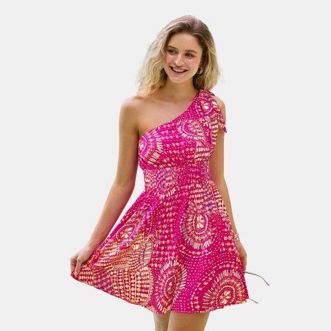 Женские платья Cupshe Women's Vibrant One-Shoulder Printed Beach Dress-S-Pink