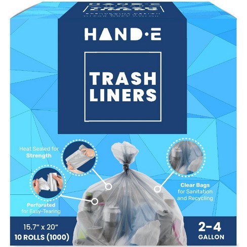 Hand-E Small Trash Can Liners, 100 Count - 4 Gallon Garbage Liners - 22  Microns Thick, Gray Transparent