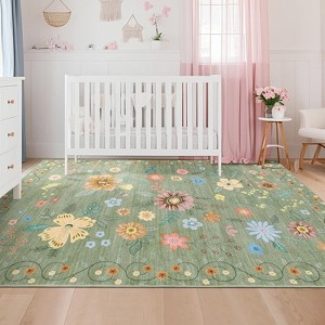 Area Rug Floral Rugs, Large Area Rug Machine Washable Ultra-Thin Flower Carpet Non Slip Low Pile Carpet Rug for Living Room Bedroom - 1 of 4