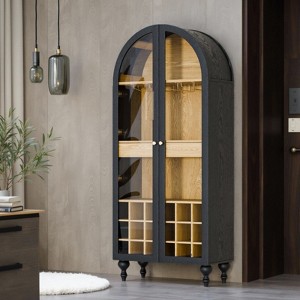 SEVOBAL Utility Storage Cabinets Arched Large Capacity Cabinet With Transparent Glass Door, 3-Layer Storage Space, Black, 15"*30.7"*70.9" - 1 of 4