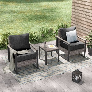 Sonkuki 3 Pieces Patio Set, Chairs and Side Table, PE Rattan Wicker Patio Furniture with Washable Cushion - 1 of 4
