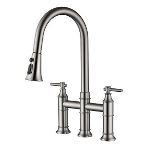 SUMERAIN 2-Handle Bridge Kitchen Sink Faucet with Pull Down Sprayer, 3 Hole, Brushed Nickel - 1 of 4