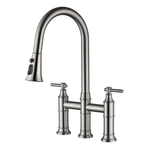 SUMERAIN 2-Handle Bridge Kitchen Sink Faucet with Pull Down Sprayer, 3 Hole, Brushed Nickel - image 1 of 4