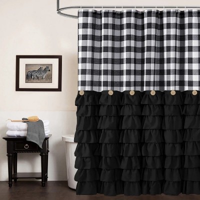 LunaLulinlk Shower Curtain Black and White Buffalo Plaid Pattern Fabric