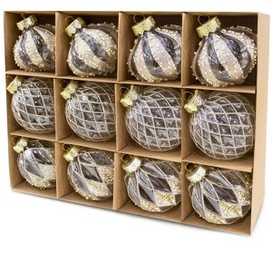 Aoibox 12 pcs 3.15 inch Clear and Champagne Christmas Ball Ornaments Hand Painted Shatterproof Rustic Farmhouse Decor for Tree Wreaths - 1 of 4