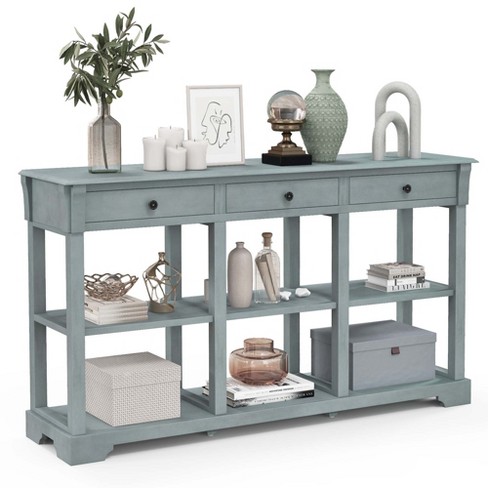 Long table on sale with shelves