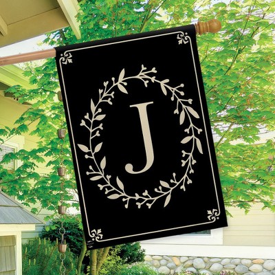 Black and Beige Polyester Monogram J Garden Flag, Double-Sided 28" x 40"