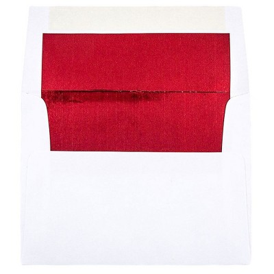 JAM Paper A2 Foil Lined Invitation Envelopes 4.375 x 5.75 White with Red Foil 72158