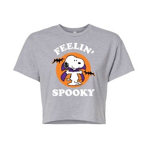 Women's Peanuts Feelin Spooky Cropped Graphic T-Shirt - Heather Grey - Large - 1 of 4