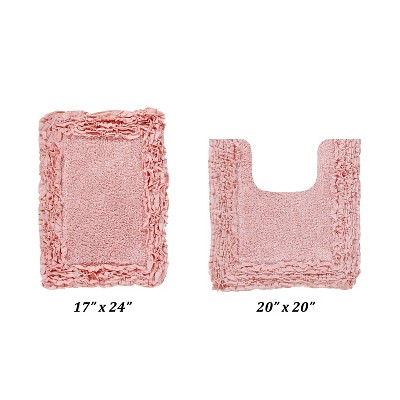 Shaggy Border Collection 2-Piece Bath Rug Set 100% Cotton Tufted Weave Ruffle Border Pattern Bathroom Rug for Machine Washable Bathmat