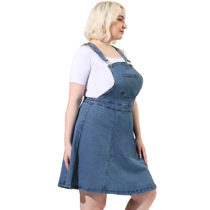 Agnes Orinda Women's Plus Size Denim Side Button Adjustable Strap Overall Jumpers, 4 of 7
