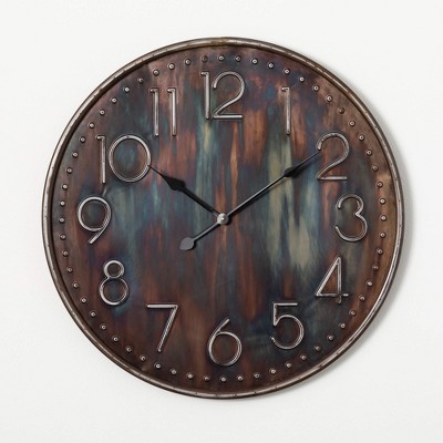 27.75"H Sullivans Rustic Metal Wall Clock, Brown