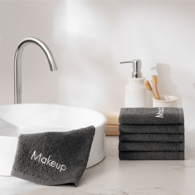 Gray Cotton Embroidered Makeup Removal Washcloth Set, 13x13, Pack of 6