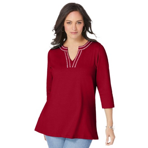 Agnes Orinda Women's Plus Size Casual Solid V Neck 1/2 Sleeve Tunic : Target
