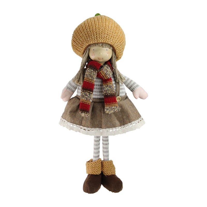 Northlight 15" Standing Autumn Girl Gnome with Scarf and Pumpkin Hat Thanksgiving Figure, 1 of 3