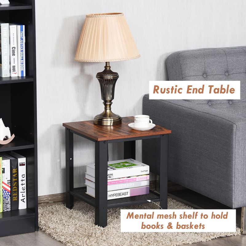 Industrial End Table 2-Tier Side Table W/Storage Shelf  Rustic Sofa Table Black, 5 of 10