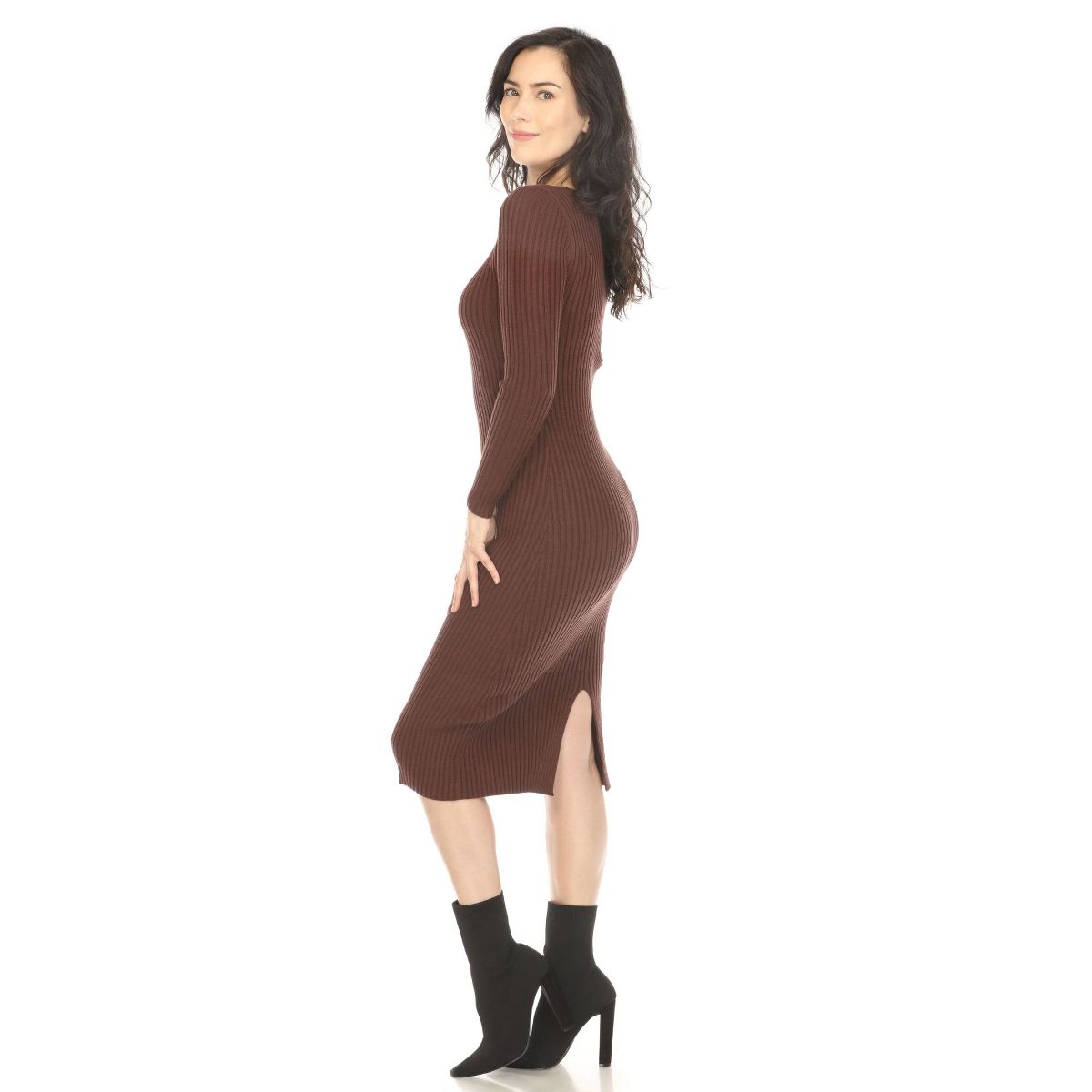 White Mark Women's Long Sleeve Rib Midi Sweater Dress - thumbnail 7
