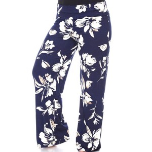 Women's Plus Size Flower Printed Palazzo Pants - White Mark - 1 of 3