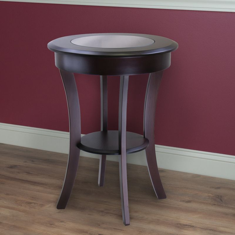 Cassie Round Accent Table with Glass - Cappuccino - Winsome, 6 of 7
