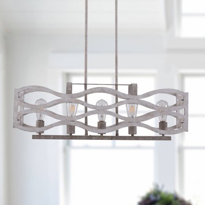 Bella Depot 5-Light 34" Coastal Wood Chandelier, Dimmable Lighting Adjustable Pendant Light for Kitchen Island