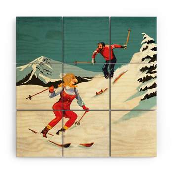 The Whiskey Ginger Retro Skiing Couple Wood Wall Mural - Society6