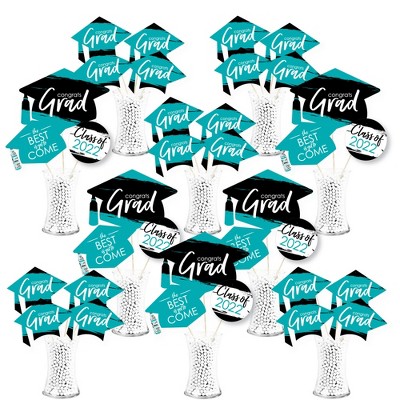 Big Dot of Happiness Teal Grad - Best is Yet to Come - 2022 Turquoise Graduation Party Centerpiece Sticks - Showstopper Table Toppers - 35 Pieces