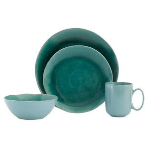 Baum Bros. 16pc Stoneware Jade Dinnerware Set: Microwave & Dishwasher Safe, Service for 4, Solid Green Dish Set - 1 of 4