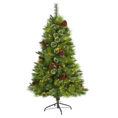 Nearly Natural 5’ Montana Mixed Pine Prelit LED Artificial Christmas Tree with Pine Cones & Berries