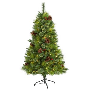 Nearly Natural 5’ Montana Mixed Pine Prelit LED Artificial Christmas Tree with Pine Cones & Berries - 1 of 1
