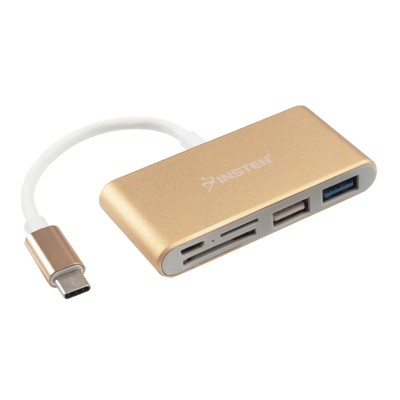 Insten USB C 3.0 Card Reader, Portable Card Adapter with USB Hub, For SDXC, SDHC, SD, Micro SDXC, Micro SD, Micro SDHC, Fast Reader / Writer, Gold