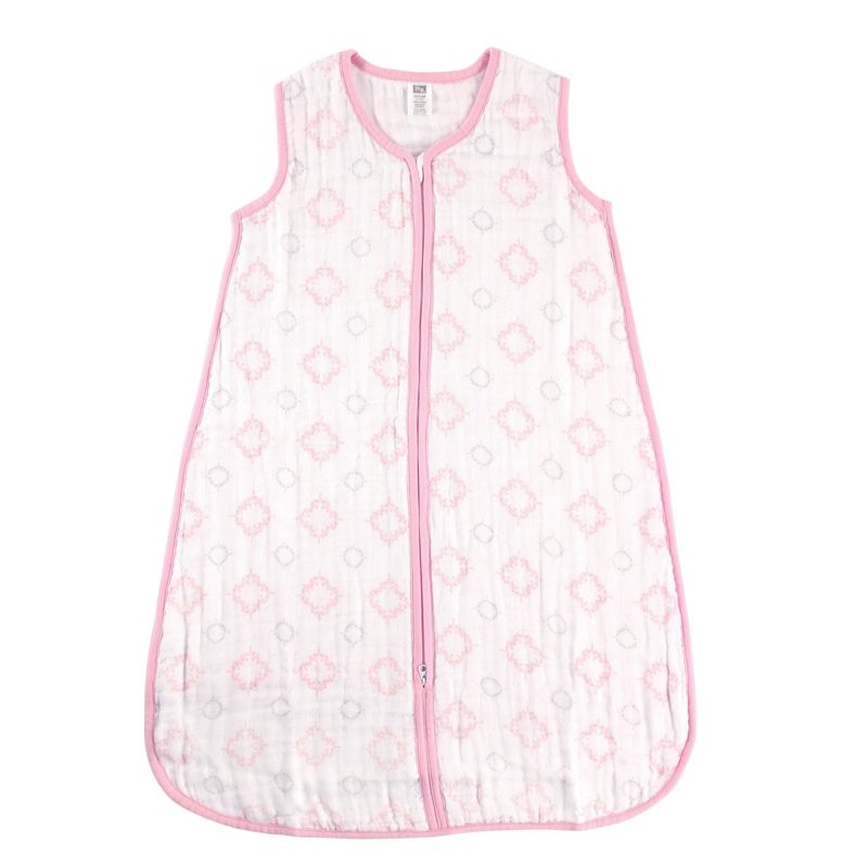 Hudson Baby Infant Girl Muslin Cotton Sleeveless Wearable Sleeping Bag, Sack, Blanket, Damask, 1 of 3