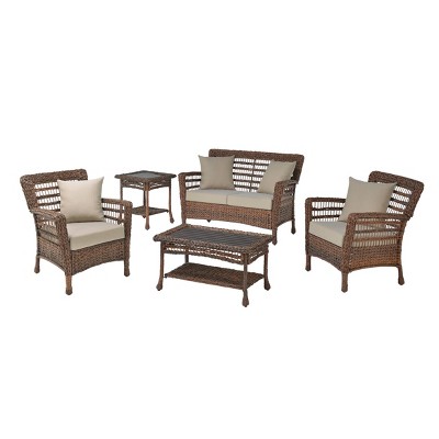 5pc Modern Concept Faux Sea Grass Resin Rattan Patio Set - Tan - W Unlimited