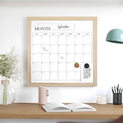 Martha Stewart Magnetic Monthly Calendar Dry Erase Board with Woodgrain Frame Natural Wood: Office Desk Organizer Set