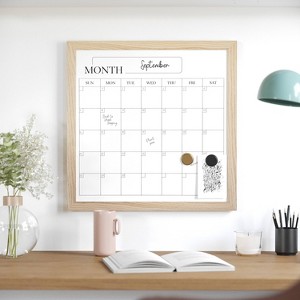 Martha Stewart Magnetic Monthly Calendar Dry Erase Board with Woodgrain Frame Natural Wood: Office Desk Organizer Set - 1 of 4