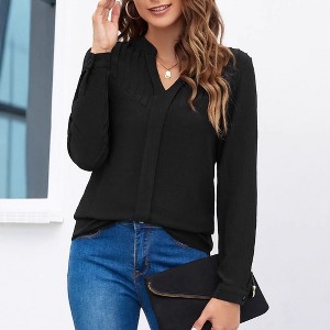 Women's Stand Collar Blouse Long Sleeve Casual Pullover Top T-Shirt - 1 of 4