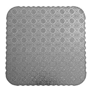 O'Creme Silver Scalloped Corrugated Square Cake Board, 8", Pack of 10 - 1 of 3