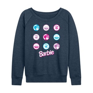 Women's - Barbie - Iconic Features of Barbie Lightweight French Terry Wide Neck Long Sleeve Shirt - 1 of 4
