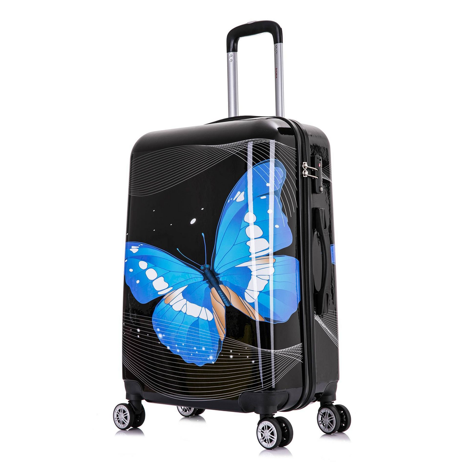 InUSA Medium Checked 24" Butterfly Print Lightweight Hardside Spinner Suitcase - Black