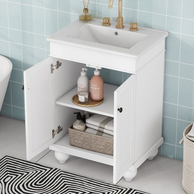 NicBex Bathroom Vanity with Sink,Bathroom Sink Vanity with Solid Wood Frame and Adjustable Shelf,Bathroom Sink Cabinet for Bathroom,Black/White